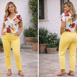Chico's So Slimming  Sunny Yellow Ankle Stretch Pants NWOT